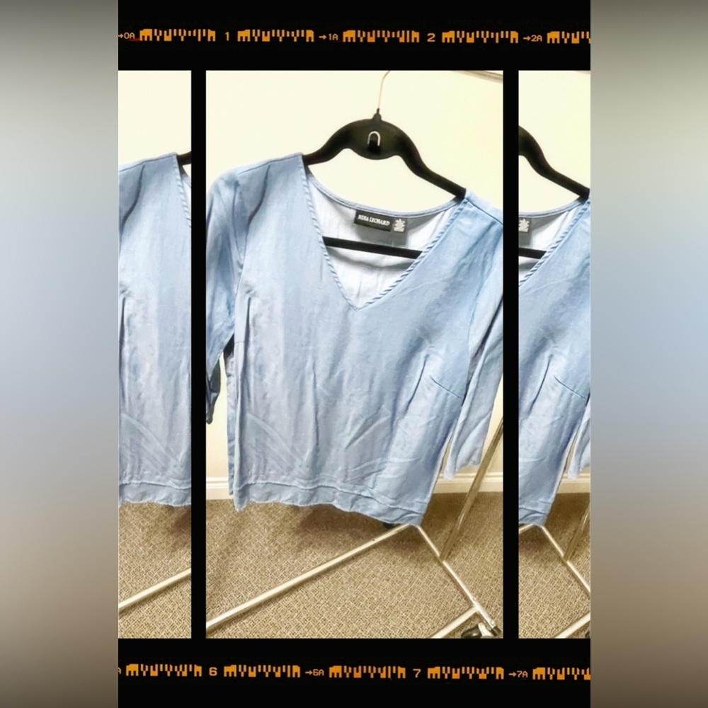 Nina Leonard Light Blue 3/4 Sleeve Top B.
